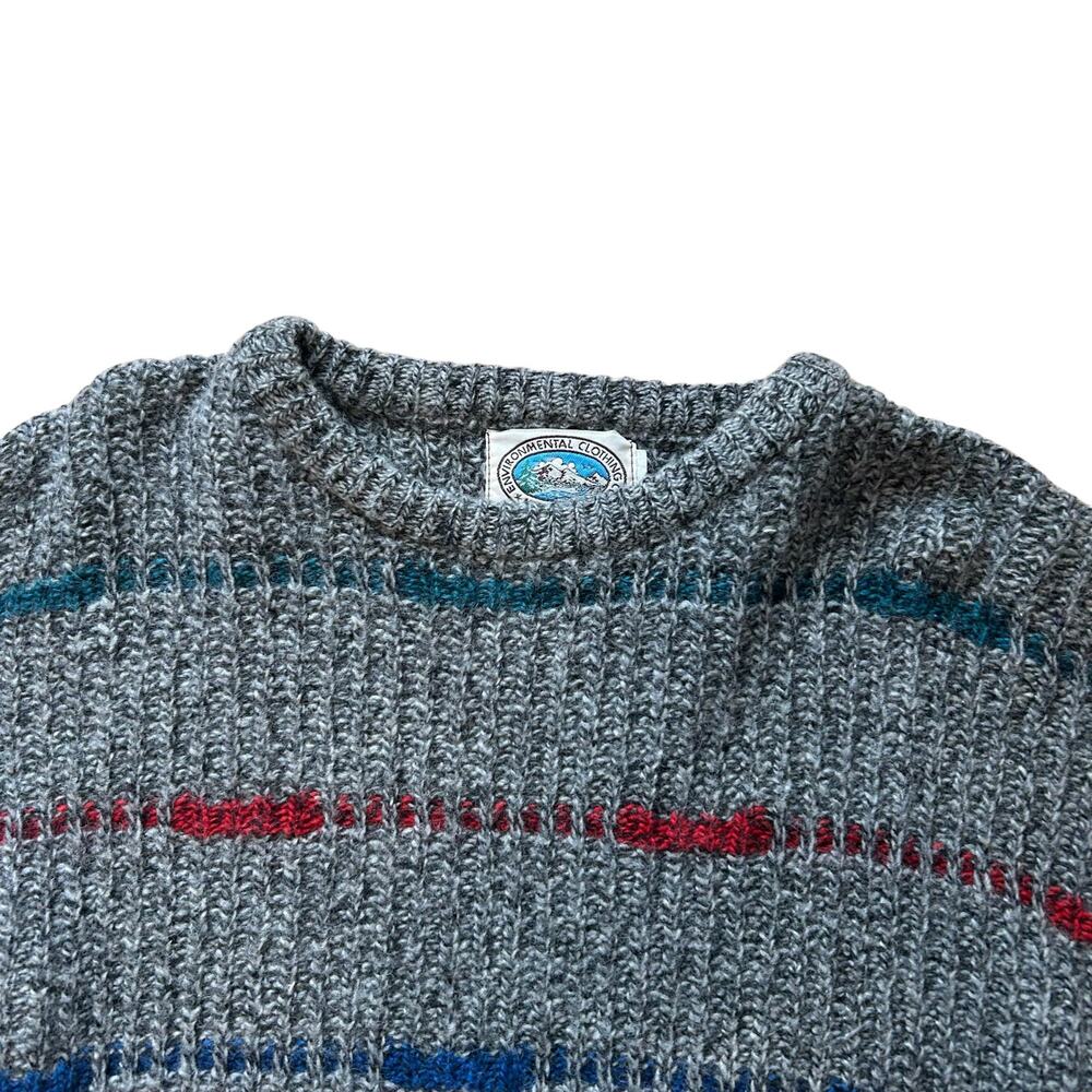 Vintage Gray Wool Sweater Men Sz Large 80s Dadcore Scandinavian Knit Retro Artsy - Picture 5 of 16